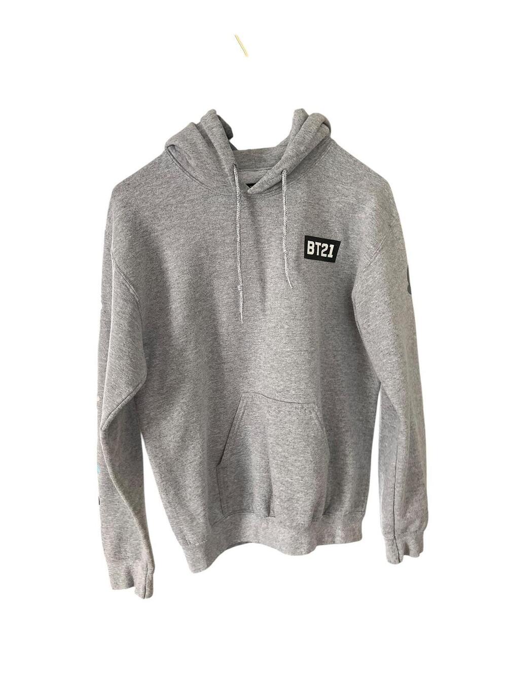 BT21 Gray Hoodie Medium Kpop BTS Merch Graphic Sleeve Sweatshirt